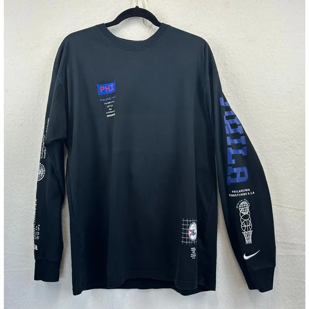Nike Philly 76ers Courtside Global Exploration Wordmark Long Sleeve T-shirt SZ L